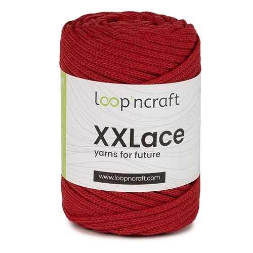 Loopncraft Makramee Garn Rot, 4mm - 65m - 250g, Kettengarn, XXLace Garn, Recycling Garn von Loopncraft