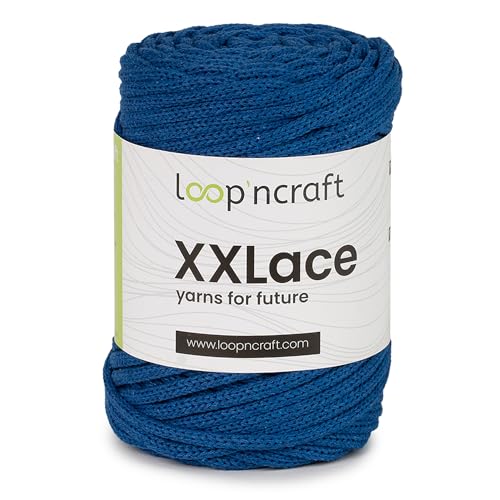 Loopncraft Makramee Garn Royalblau, 4mm - 65m - 250g, Kettengarn, XXLace Garn, Recycling Garn von Loopncraft