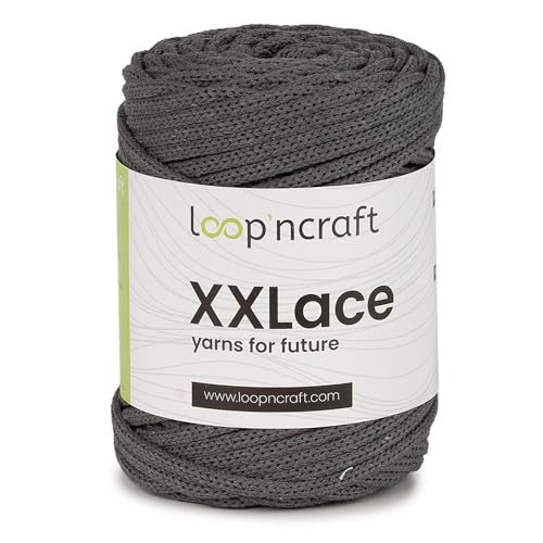 Loopncraft Makramee Garn Schiefergrau, 4mm - 65m - 250g, Kettengarn, XXLace Garn, Recycling Garn von Loopncraft