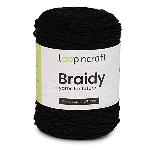 Loopncraft Makramee Garn Schwarz, 2mm - 250m - 250g, Kettengarn, Braidy, Recycling Garn von Loopncraft