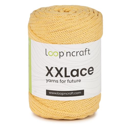 Loopncraft Makramee Garn Soft Gelb, 4mm - 65m - 250g, Kettengarn, XXLace Garn, Recycling Garn von Loopncraft