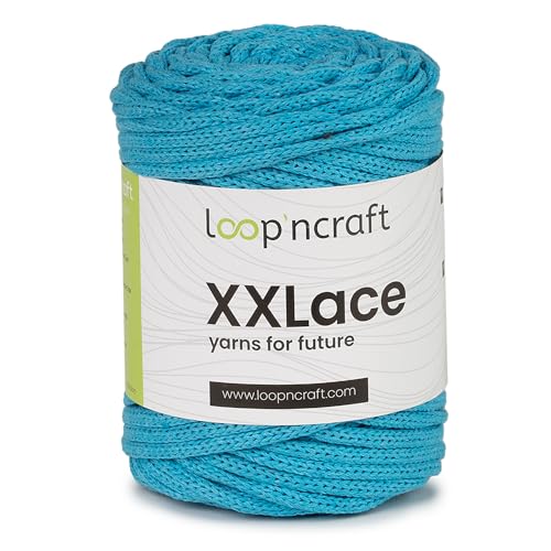 Loopncraft Makramee Garn Türkis, 4mm - 65m - 250g, Kettengarn, XXLace Garn, Recycling Garn von Loopncraft