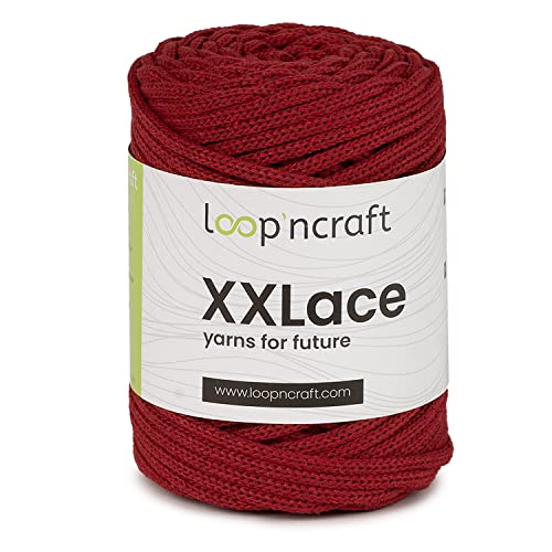 Loopncraft Makramee Garn Weinrot, 4mm - 65m - 250g, Kettengarn, XXLace Garn, Recycling Garn von Loopncraft