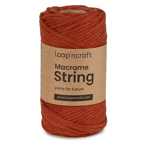 Loopncraft Makramee Garn Ziegelfarbe, 3mm - 80m, Einstrangig Natur Baumwollkordel, Recycling Garn von Loopncraft