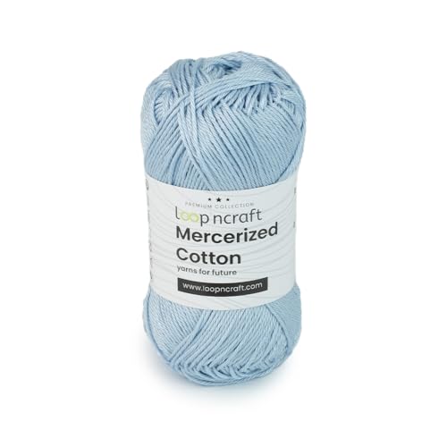 Loopncraft Mercerized Cotton, Baby Blau, 50g, Amigurumi Garn, Premium, 100% merzerisierte, gekämmte und gasierte Baumwolle von Loopncraft