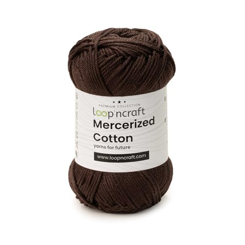 Loopncraft Mercerized Cotton, Dunkel Braun, 50g, Amigurumi Garn, Premium, 100% merzerisierte, gekämmte und gasierte Baumwolle von Loopncraft