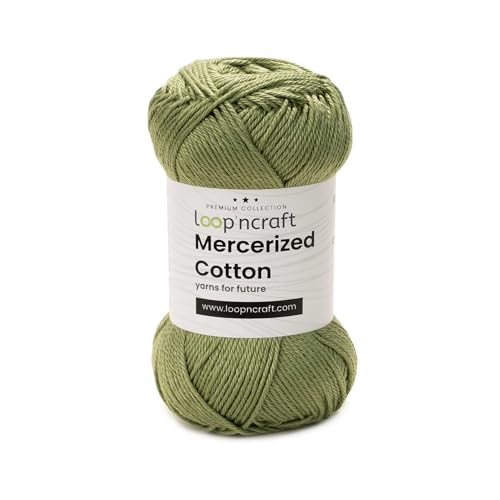 Loopncraft Mercerized Cotton, Olivengrün, 50g, Amigurumi Garn, Premium, 100% merzerisierte, gekämmte und gasierte Baumwolle von Loopncraft