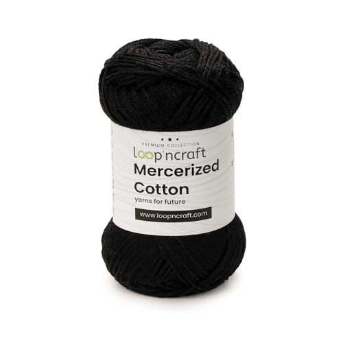 Loopncraft Mercerized Cotton, Schwarz, 50g, Amigurumi Garn, Premium, 100% merzerisierte, gekämmte und gasierte Baumwolle von Loopncraft