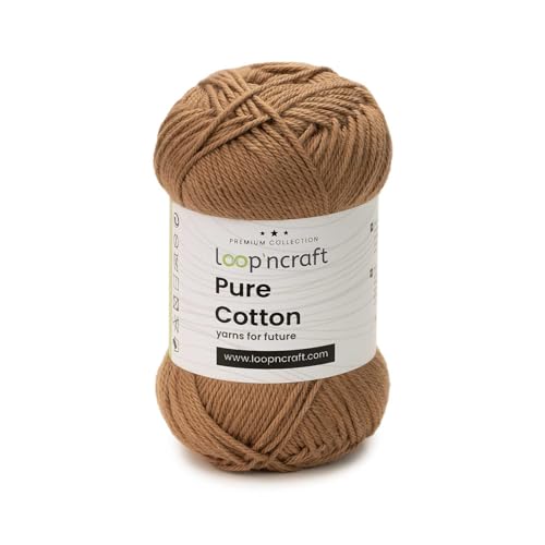 Loopncraft Pure Cotton, Hell-Braun, 50g, Amigurumi Garn, Premium gekämmter Baumwolle von Loopncraft