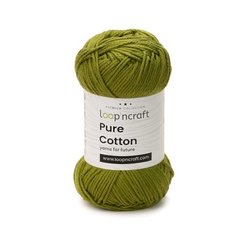 Loopncraft Pure Cotton, Olivengrün, 50g, Amigurumi Garn, Premium gekämmter Baumwolle von Loopncraft