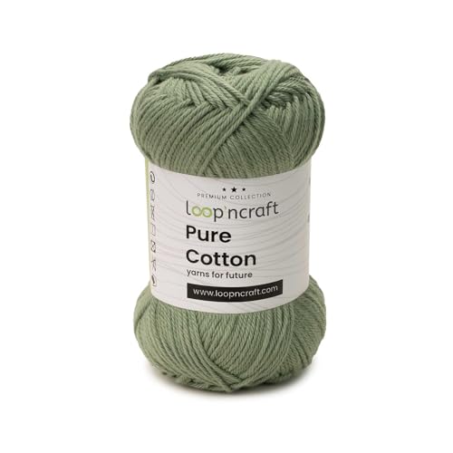 Loopncraft Pure Cotton, Salbeigrün, 50g, Amigurumi Garn, Premium gekämmter Baumwolle von Loopncraft