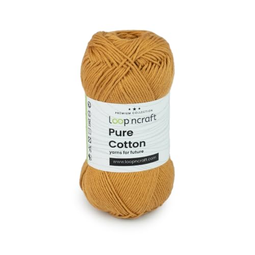 Loopncraft Pure Cotton, Senffarbe, 50g, Amigurumi Garn, Premium gekämmter Baumwolle von Loopncraft