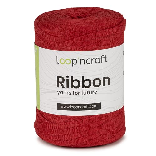 Loopncraft Ribbon, Rot, 130m - 250g, geflochtenes Bandgarn, Recycling Garn von Loopncraft