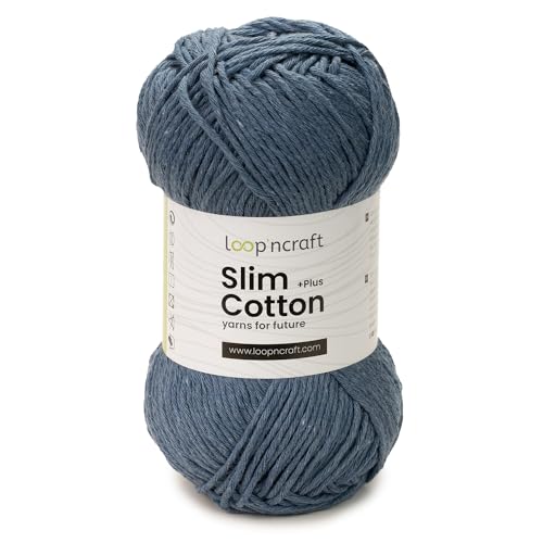 Loopncraft Slim Cotton Plus, Jeans Blau, 100g, Amigurumi Baumwolle Garn, Recycling Garn von Loopncraft