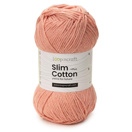 Loopncraft Slim Cotton Plus, Lachsrosa, 100g, Amigurumi Baumwolle Garn, Recycling Garn von Loopncraft