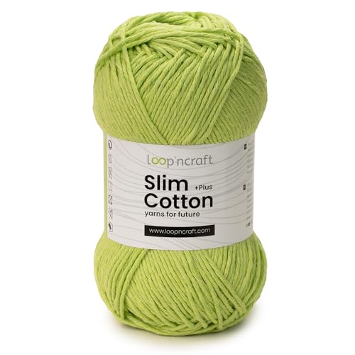 Loopncraft Slim Cotton Plus, Pistazien Grün, 100g, Amigurumi Baumwolle Garn, Recycling Garn von Loopncraft