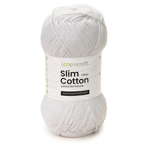 Loopncraft Slim Cotton Plus, Weiß, 100g, Amigurumi Baumwolle Garn, Recycling Garn von Loopncraft