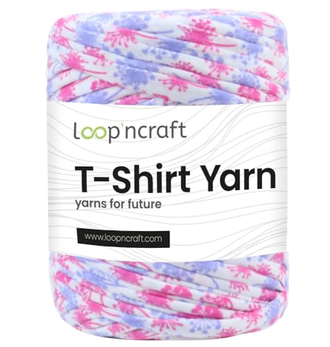 Loopncraft Textilgarn, Rosa Lila Gemustert, 350g, T-Shirt Yarn, Recyling Garn von Loopncraft