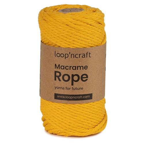 Macrame Garn Gelb, Loopncraft, 4mm - 60m, gedrehte Natürliche Baumwollseil, Recycling Garn von Loopncraft