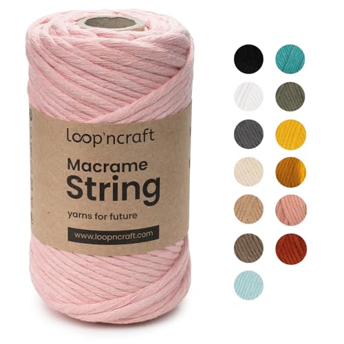 Macrame Garn Lachsrosa, Loopncraft, 5mm - 60m, Einstrangig Natur Baumwollkordel, Recycling Garn von Loopncraft