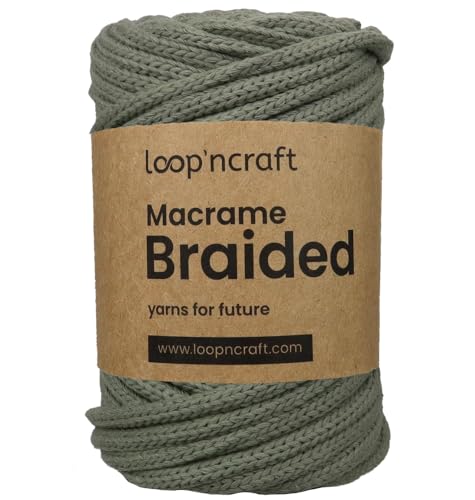 Loopncraft Makramee Braided Khaki Farbe, 6mm - 27m, Kettengarn, Recycling Garn von Loopncraft