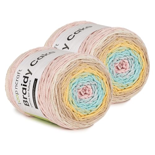 Makramee Cake Garn 2er Set, Candy Farben, Loopncraft, 2 X 250m - 250g Farbverlaufsgarn, Recycling Garn von Loopncraft