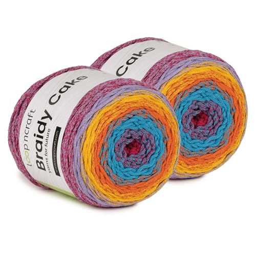 Makramee Cake Garn 2er Set, Lolipop, Loopncraft, 2 X 250m - 250g Farbverlaufsgarn, Recycling Garn von Loopncraft