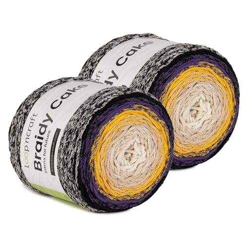 Makramee Cake Garn 2er Set, Passionsfrucht, Loopncraft, 2 X 250m - 250g Farbverlaufsgarn, Recycling Garn von Loopncraft