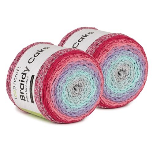 Makramee Cake Garn 2er Set, Schneekönigin, Loopncraft, 2 X 250m - 250g Farbverlaufsgarn, Recycling Garn von Loopncraft