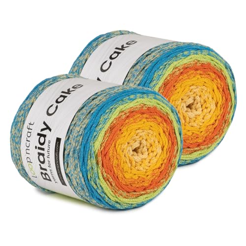 Makramee Cake Garn 2er Set, Sommer-Garten, Loopncraft, 2 X 250m - 250g Farbverlaufsgarn, Recycling Garn von Loopncraft