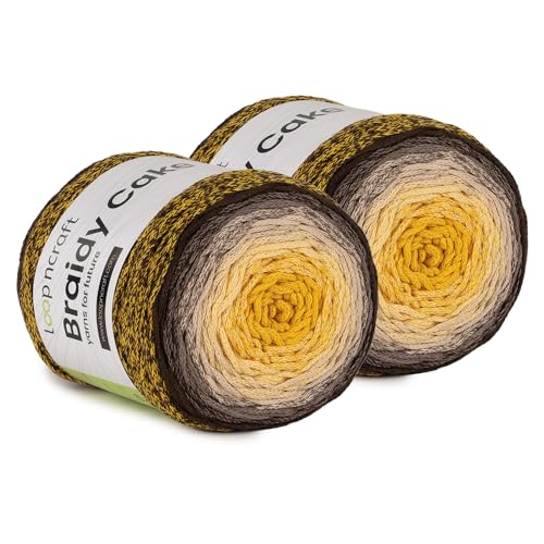 Makramee Cake Garn 2er Set, Tigerauge, Loopncraft, 2 X 250m - 250g Farbverlaufsgarn, Recycling Garn von Loopncraft