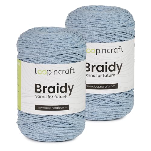 Makramee Garn 2er-Set Babyblau, Loopncraft, 2 X 2mm - 250m - 250g, Kettengarn, Braidy Garn, Recycling Garn von Loopncraft