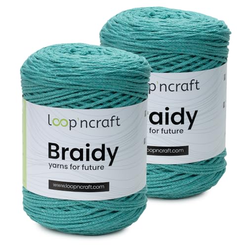 Makramee Garn 2er-Set Cyan Grün, Loopncraft, 2 X 2mm - 250m - 250g, Kettengarn, Braidy Garn, Recycling Garn von Loopncraft