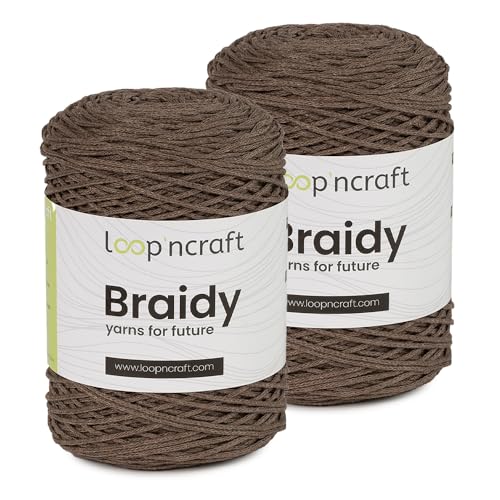 Makramee Garn 2er-Set Dunkel Beige, Loopncraft, 2 X 2mm - 250m - 250g, Kettengarn, Braidy Garn, Recycling Garn von Loopncraft