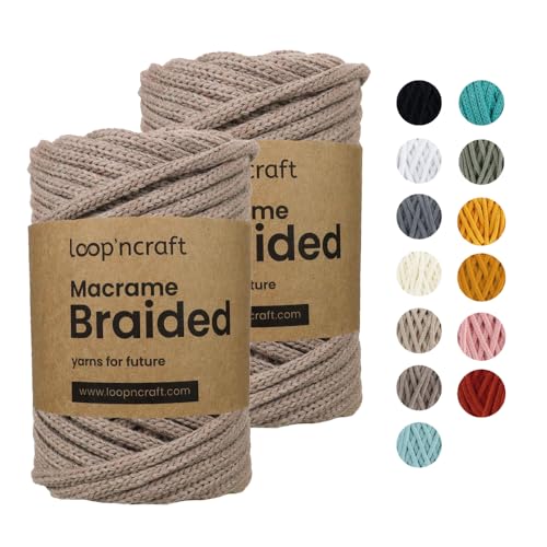 Makramee Garn 2er-Set Dunkel Beige, Loopncraft, 6mm - 54m, Kettengarn, Recycling Garn von Loopncraft