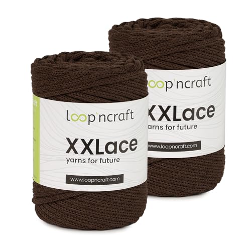 Makramee Garn 2er-Set Dunkel Braun, Loopncraft, 2 X 4mm - 65m - 250g, Kettengarn, XXLace Garn, Recycling Garn von Loopncraft