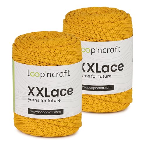 Makramee Garn 2er-Set Gelb, Loopncraft, 2 X 4mm - 65m - 250g, Kettengarn, XXLace Garn, Recycling Garn von Loopncraft