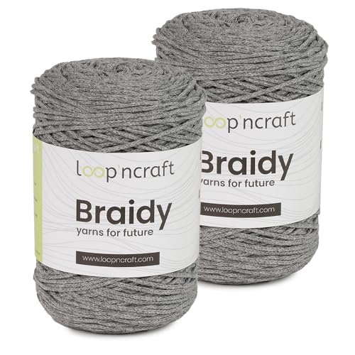 Makramee Garn 2er-Set Grau, Loopncraft, 2 X 2mm - 250m - 250g, Kettengarn, Braidy Garn, Recycling Garn, Black Friday von Loopncraft