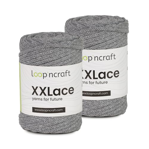 Makramee Garn 2er-Set Grau, Loopncraft, 2 X 4mm - 65m - 250g, Kettengarn, XXLace Garn, Recycling Garn von Loopncraft