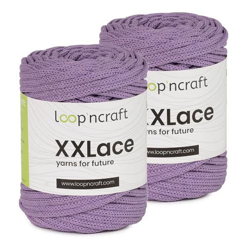 Makramee Garn 2er-Set Hell Lila, Loopncraft, 2 X 4mm - 65m - 250g, Kettengarn, XXLace Garn, Recycling Garn, Black Friday von Loopncraft