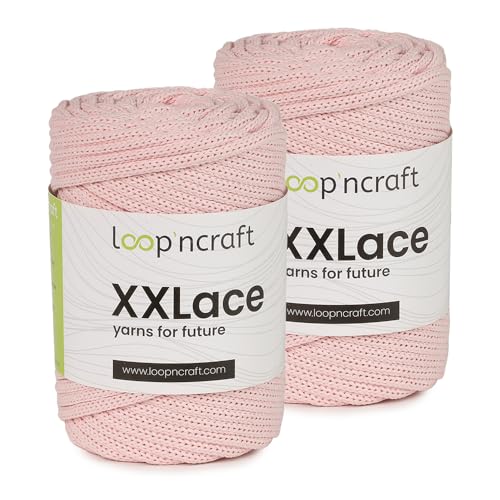 Makramee Garn 2er-Set Helles Rosa, Loopncraft, 2 X 4mm - 65m - 250g, Kettengarn, XXLace Garn, Recycling Garn von Loopncraft