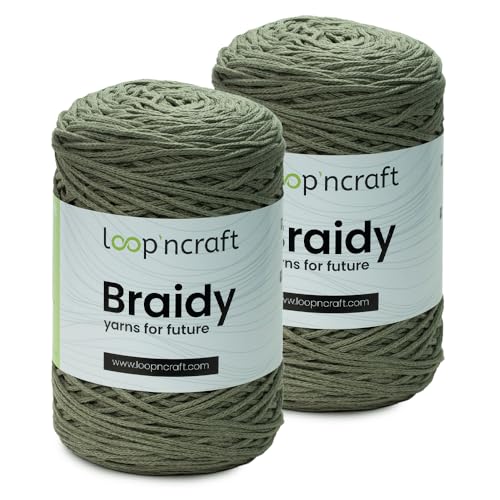 Makramee Garn 2er-Set Khaki, Loopncraft, 2 X 2mm - 250m - 250g, Kettengarn, Braidy Garn, Recycling Garn, Black Friday von Loopncraft