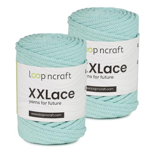 Makramee Garn 2er-Set Mint Grün, Loopncraft, 2 X 4mm - 65m - 250g, Kettengarn, XXLace Garn, Recycling Garn, Black Friday von Loopncraft