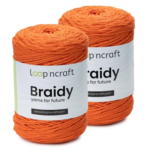 Makramee Garn 2er-Set Orange, Loopncraft, 2 X 2mm - 250m - 250g, Kettengarn, Braidy Garn, Recycling Garn von Loopncraft