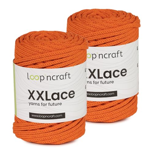 Makramee Garn 2er-Set Orange, Loopncraft, 2 X 4mm - 65m - 250g, Kettengarn, XXLace Garn, Recycling Garn von Loopncraft