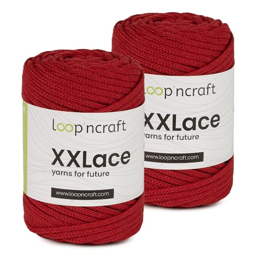 Makramee Garn 2er-Set Rot, Loopncraft, 2 X 4mm - 65m - 250g, Kettengarn, XXLace Garn, Recycling Garn von Loopncraft