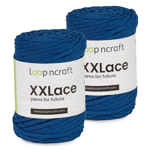 Makramee Garn 2er-Set Royalblau, Loopncraft, 2 X 4mm - 65m - 250g, Kettengarn, XXLace Garn, Recycling Garn von Loopncraft