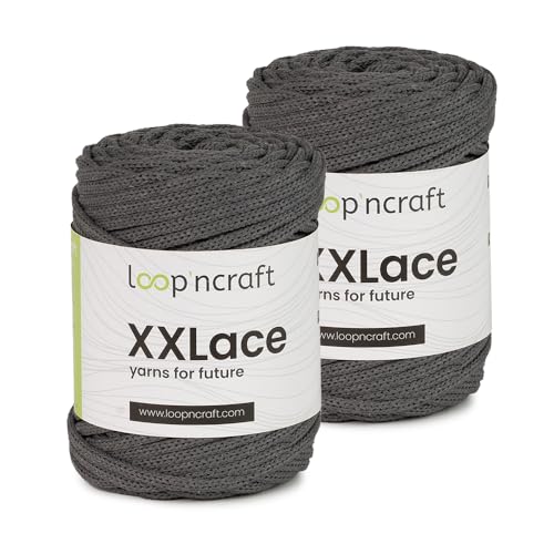 Makramee Garn 2er-Set Schiefergrau, Loopncraft, 2 X 4mm - 65m - 250g, Kettengarn, XXLace Garn, Recycling Garn von Loopncraft