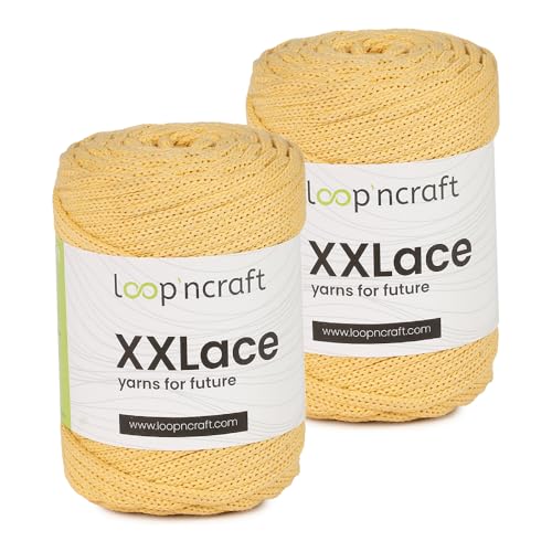 Makramee Garn 2er-Set Soft Gelb, Loopncraft, 2 X 4mm - 65m - 250g, Kettengarn, XXLace Garn, Recycling Garn von Loopncraft