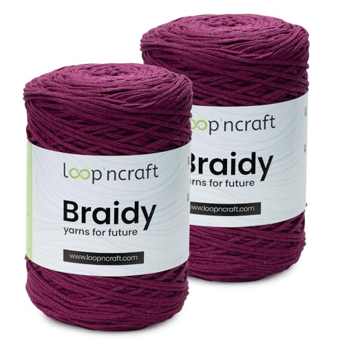 Makramee Garn 2er-Set Violett, Loopncraft, 2 X 2mm - 250m - 250g, Kettengarn, Braidy Garn, Recycling Garn von Loopncraft